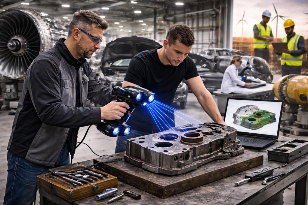 Proses 3D scanning komponen mekanis untuk reverse engineering